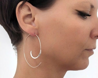 Grandes boucles d'oreilles tribales rondes en spirale en argent sterling, grandes boucles d'oreilles légères en spirale, bijoux d'inspiration ethnique bohème indienne pour femme