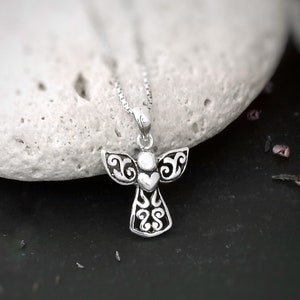 Angel necklace in sterling silver, Guardian angel charm for women, Friendship jewellery, Angel pendant with heart, Gift for girlfriend