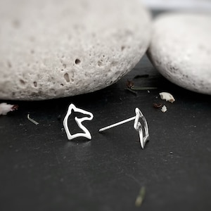 Tiny Horse head silhouette stud earrings for women and girls, Sterling silver outline horse jewellery, Equestrian earrings, Horse lover gift