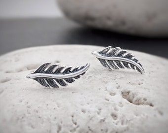 Sterling Silver Fern Leaf Stud Earrings: Botanical Minimalist Jewelry