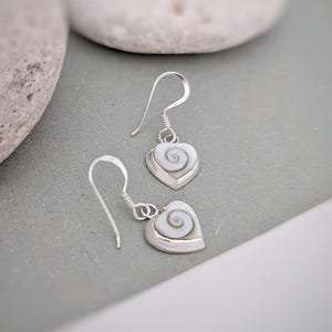 Handmade Heart Shiva Eye Seashell Dangle Earrings: 925 Sterling Silver Ocean Inspired Boho Jewelry