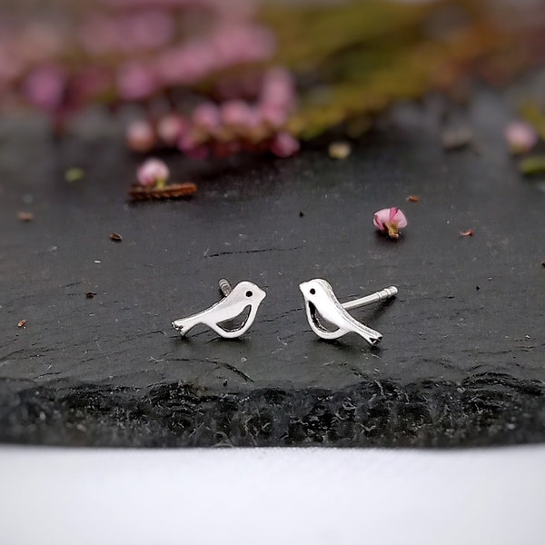 Very Tiny dainty Bird Stud Earrings made in Sterling Silver, Nature-inspired earrings, Minimalist bird jewelry for her, Everyday studs