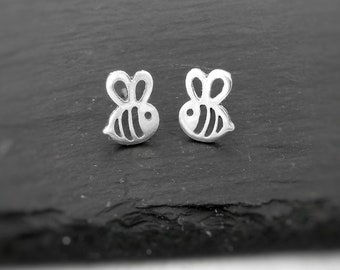 Small Cute Bumble Bee stud earrings in sterling silver, Insect earrings, Honey Bee lover jewellery, Nature inspired Jewellery for her