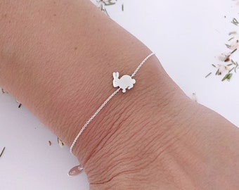 Sterling Silver Rabbit Bracelet: Minimalist Bunny Charm Animal Jewelry, Dainty Nature Inspired