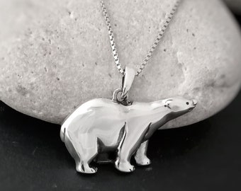 Polar Bear pendant in sterling silver, North Pole Arctic bear jewellery for her, Save the planet animal necklace charm, Wild animal lovers