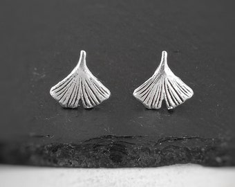 Sterling Silver Ginkgo Leaf Stud Earrings: Botanical Jewelry gift for her