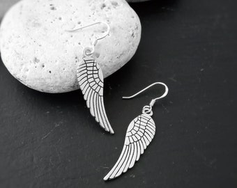 Angel Wing dangle women Earrings, Sterling silver Angel Feather Earrings, Boho Hippi style, Friendship jewelry gift