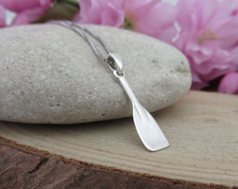 Small Rowing Oar charm necklace, Sterling silver Canoe paddle pendant, Crew Team Row Boat jewellery gift, Kayak lovers gift, regatta jewelry