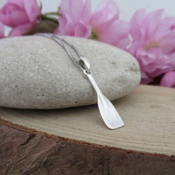 Small Rowing Oar charm necklace, Sterling silver Canoe paddle pendant, Crew Team Row Boat jewerly gift, Kayak lovers gift