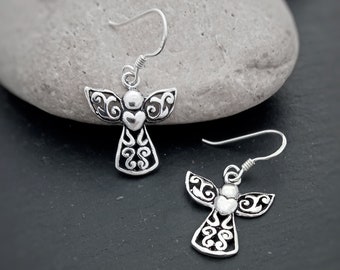 Guardian Angel dangle earrings in sterling silver, Friendship jewellery gift, Meaningful Protection jewellery for her