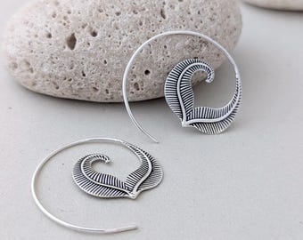 Spiral Herz Blatt Ohrringe, 925 Sterling Silber: Handgefertigte Tribal Boho Ohrringe