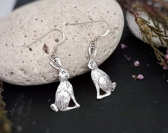 Sterling silver lightweight Hare dangle earrings, Cute Rabbit Earrings, Woodland jewelry, Wild Animal jewelry gift, Easter jewelry