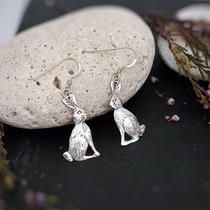 Sterling silver lightweight Hare dangle earrings, Cute Rabbit Earrings, Woodland jewelry, Wild Animal jewelry gift, Easter jewelry