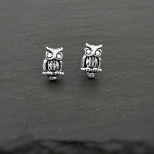 Dainty Owl Stud earrings, Sterling silver Owl post earrings, Small bird of prey earrings for her, Cute fun quirky animal jewellery