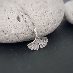 Dainty Ginkgo Leaf Necklace, Sterling Silver Charm Pendant, Nature Jewelry Gift for Her, Botanical Necklace for Women, Plant Lover Gift