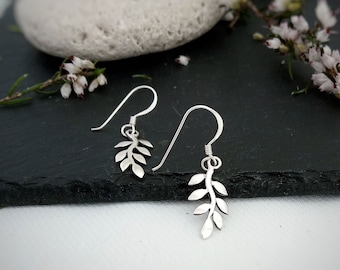 Delicate Lightweight Olive leaf earrings in Sterling silver, Leaf branch drop earrings, Bridesmaid jewelry gift, Nature inspired earrings