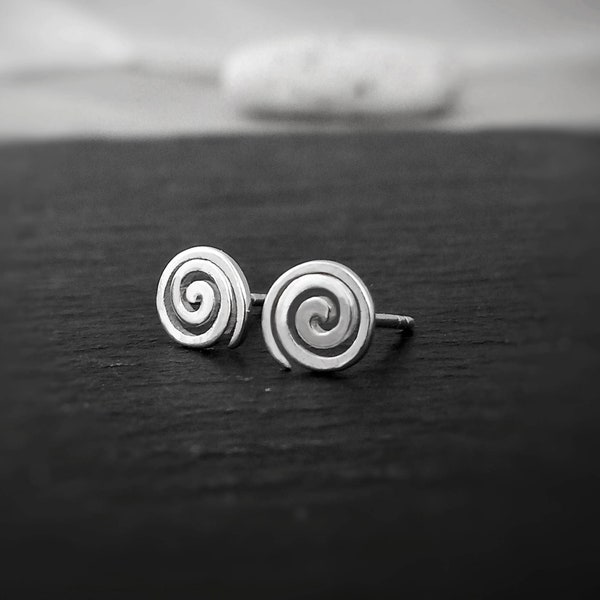 Tiny Spiral Studs earrings, Sterling silver plain Swirl post earrings, Small dainty wire studs, Classic minimalist second hole studs for her