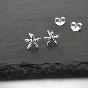 Star fish women's stud earrings in sterling silver, Sea star post earring, Marine life jewellery, Beach lover gift, 2nd hole studs for her