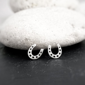 Horseshoe Stud earrings in sterling silver, Lucky symbol post earrings, Equestrian jewelry gift, Everyday small earrings, Bridesmaid gift