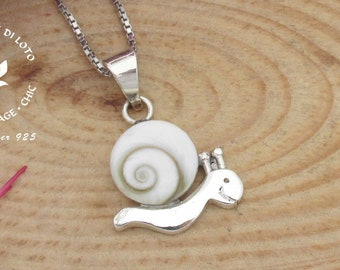 Dainty snail charm necklace for women in Sterling silver, Shiva eye shell animal pendant, Garden life jewelry for her, Snail lover gift