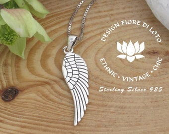 Angel wing pendant in sterling silver, Boho wing charm for necklaces, Protection and meaningful jewellery gift for women