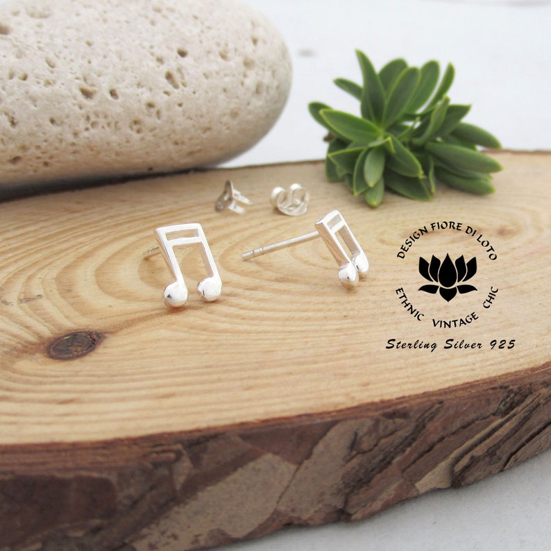 Small Musical note Stud earrings Sterling silver Music note Etsy
