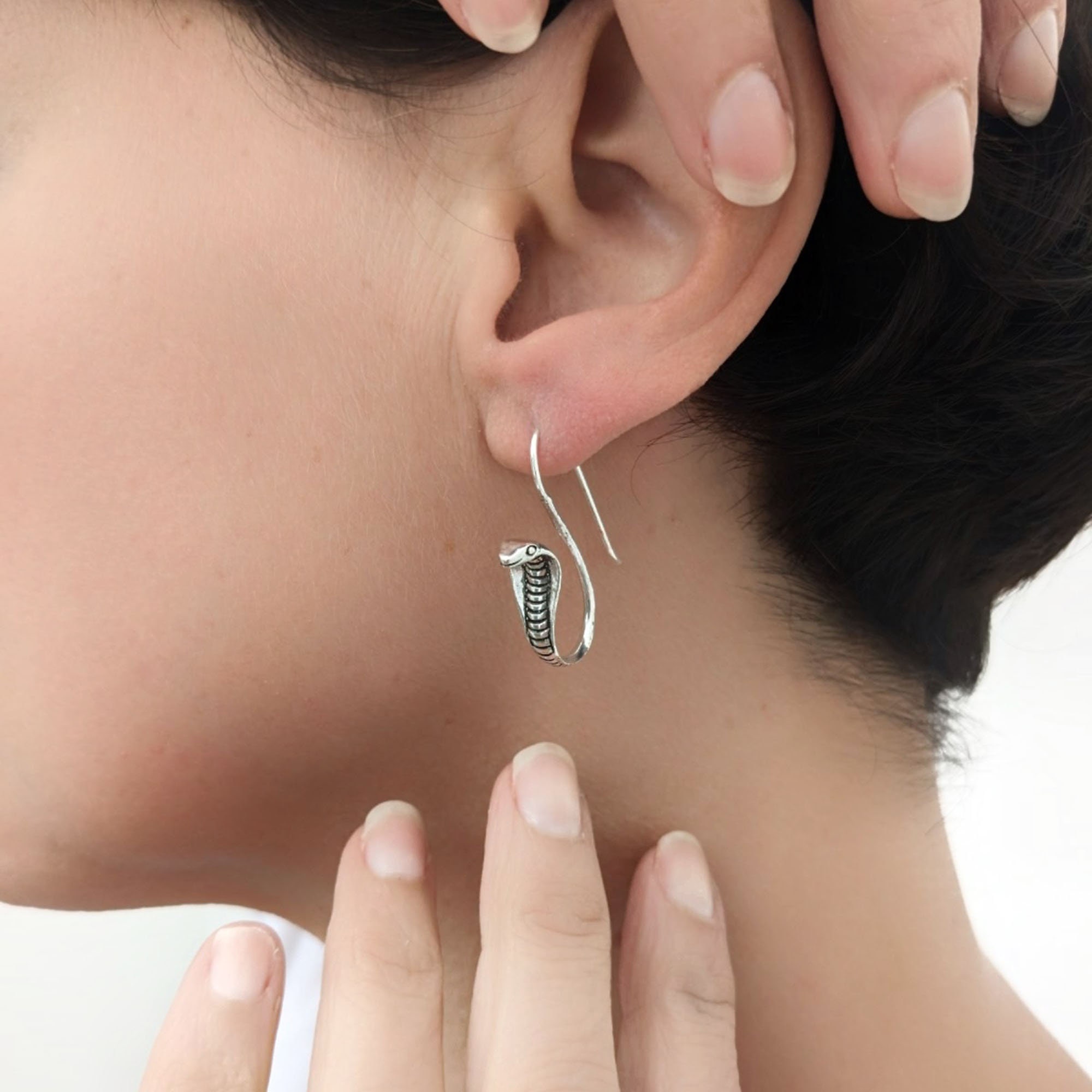 Cobra Snake Threader Earrings, Sterling Silver Spooky Goth