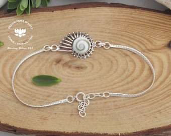 Sterling Silver Adjustable Ammonite Shiva Eye Shell Bracelet: Nautilus Jewelry