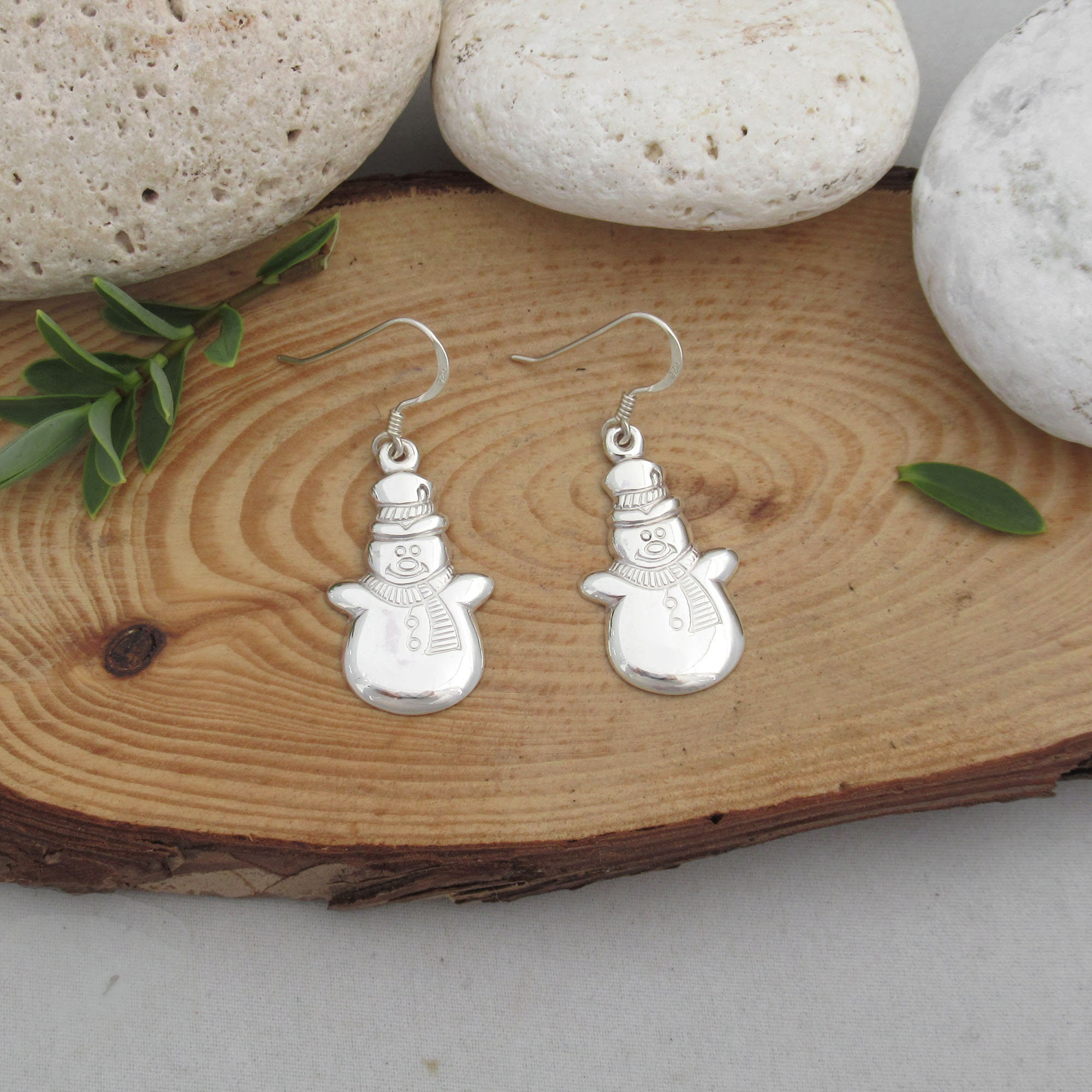 Sterling silver Dangle Snowman Earrings Xmas jewelry gift Etsy
