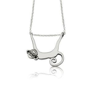 Hanging Monkey necklace in sterling silver, Dangling Monkey charm necklace, Fun cute ape necklace, Monkey lovers jewellery