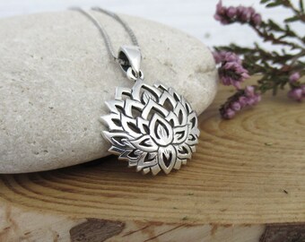 LOTUS FLOWER Silver Pendant Handmade Jewelry Lotus Necklace E1092 