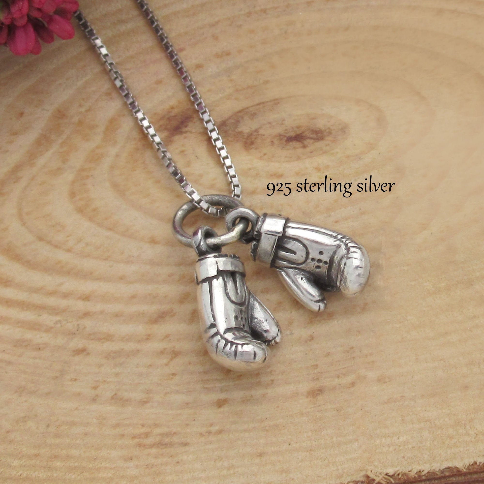 Sterling silver Boxing Gloves pendant Powerful Sport Etsy