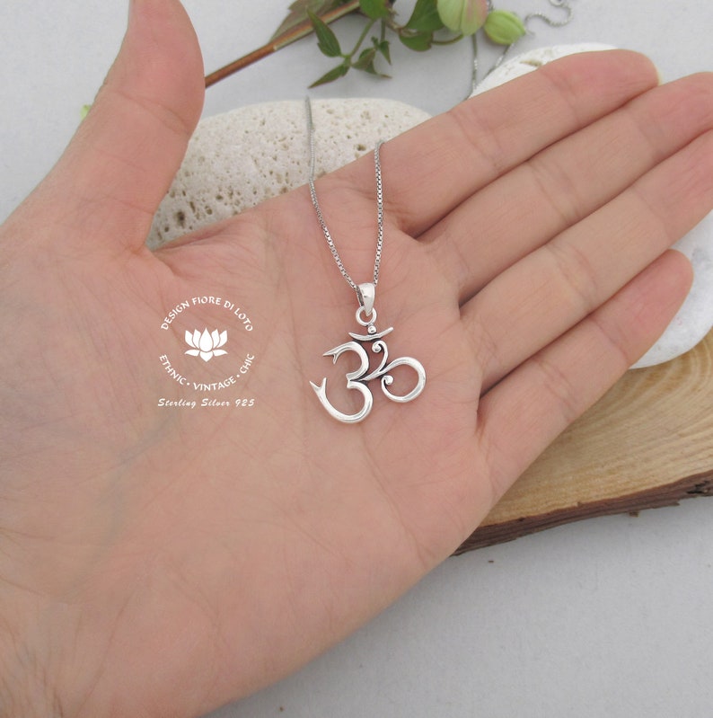 Small Om charm Mantra necklace Meditation Yoga lover gift Spiritual Buddhist jewelry Sterling silver Om symbol pendant