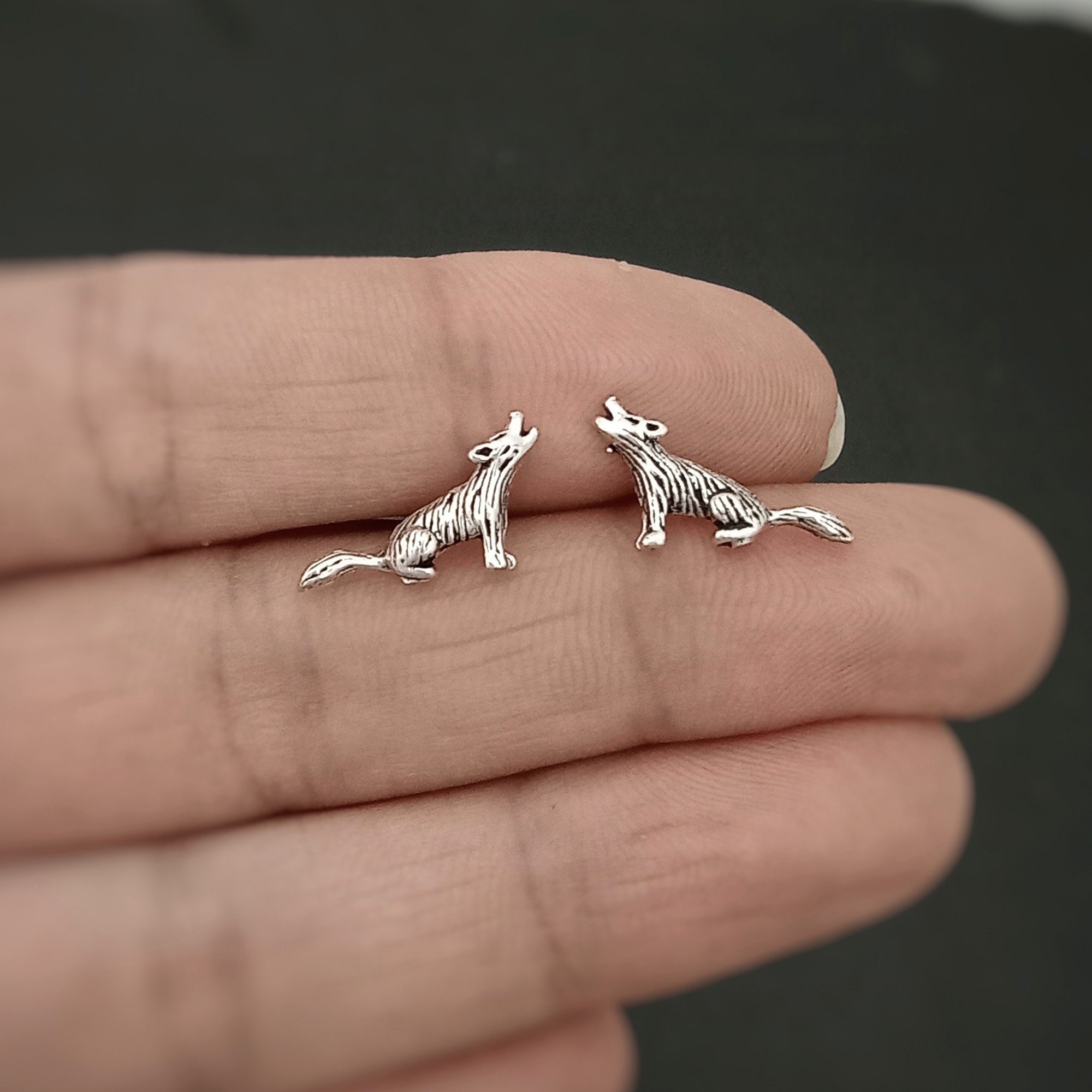 Boucles D'oreilles Clous Loup Hurlant Argent Sterling 925 - Style Ethnique Bohème - Neuves Avec étiquettes