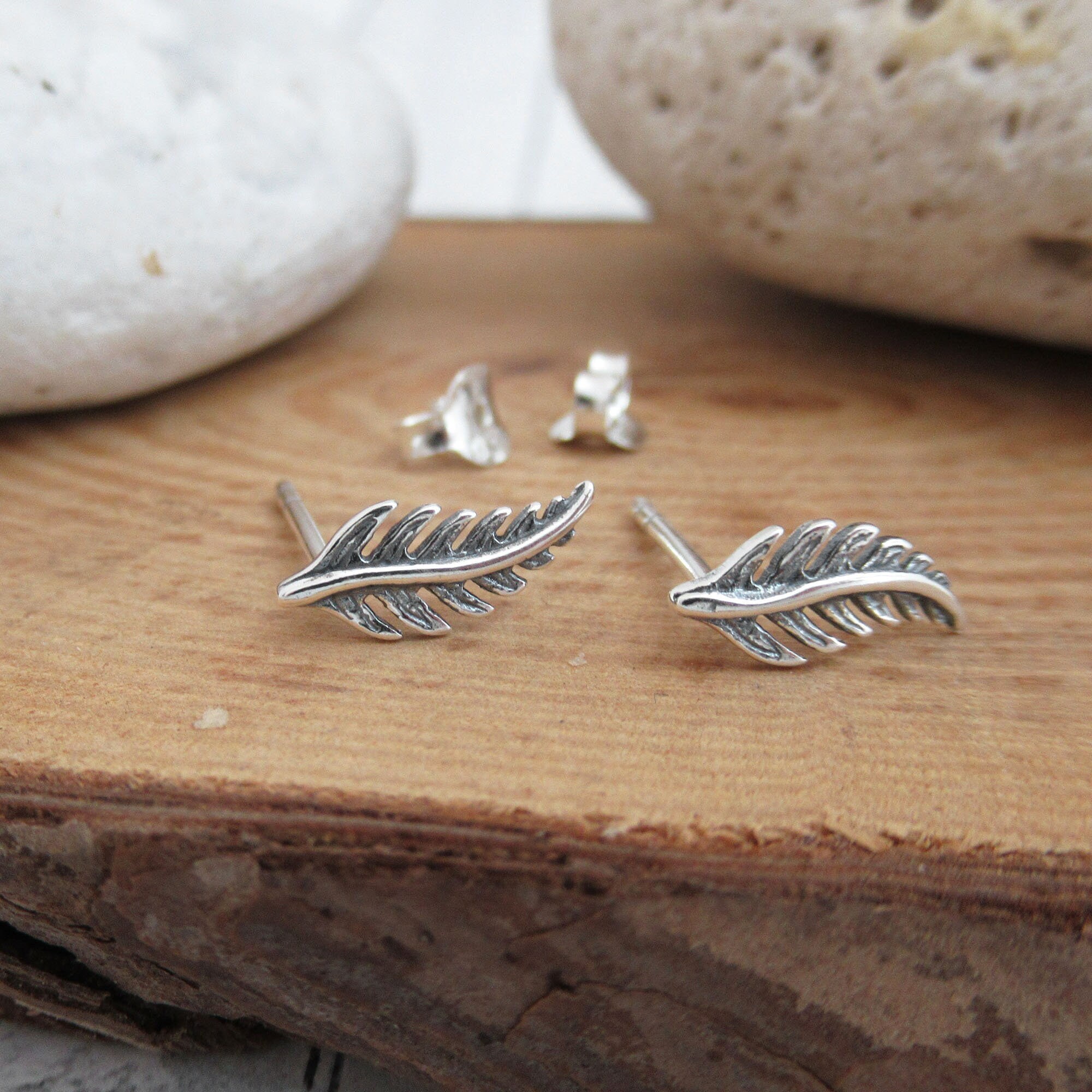 Fern Stud earrings, Leaf earrings, Second hole ear, Small botanical e…