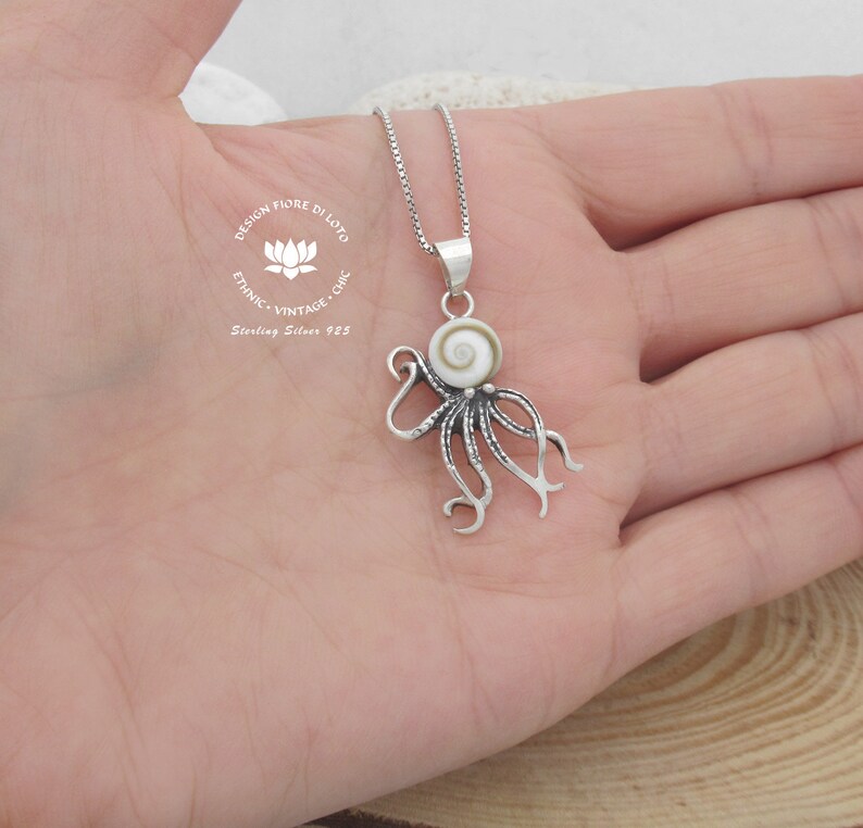 Plata Octopus colgante Collar de pulpo Shiva ojo concha Marine image 0