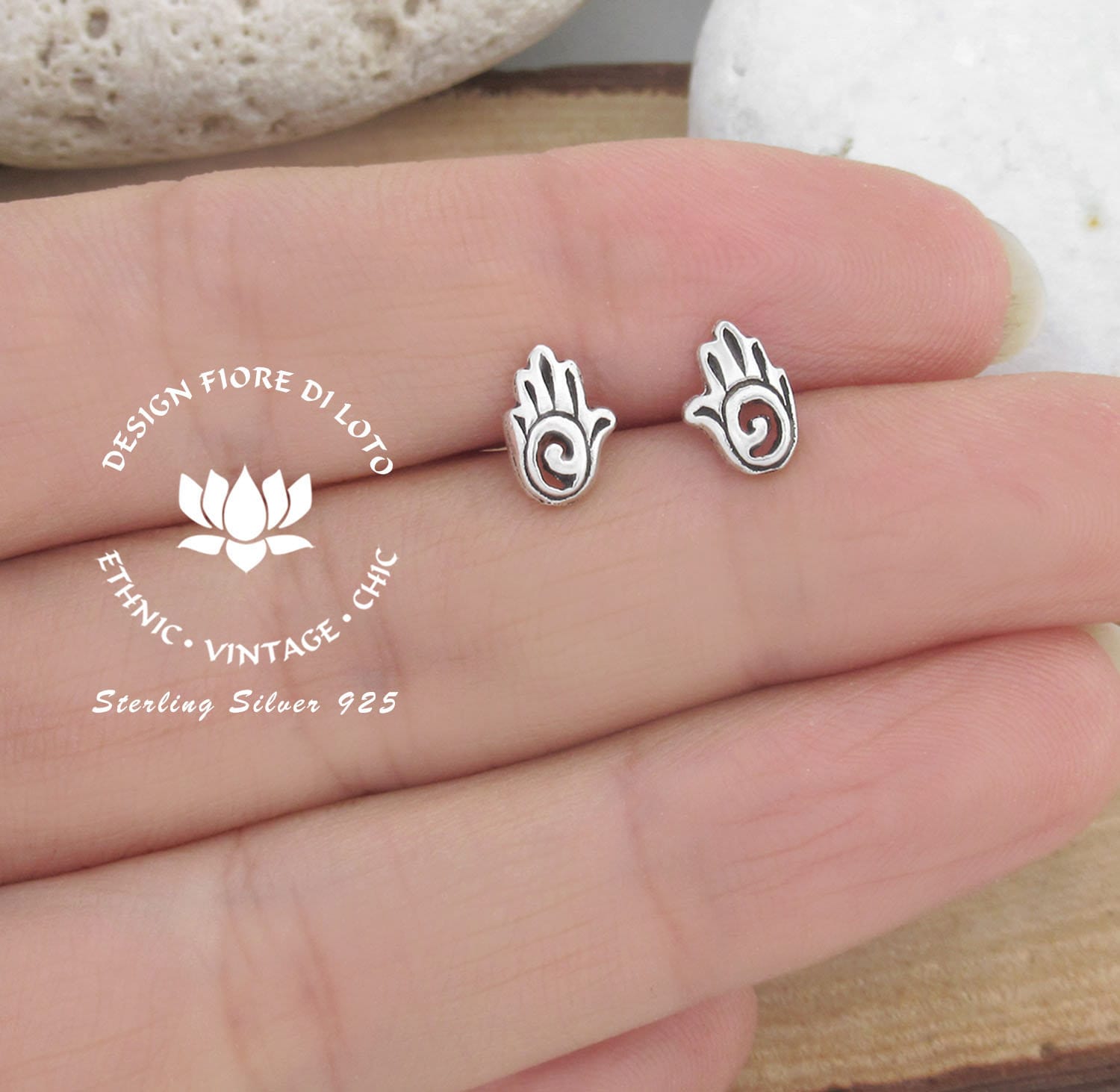 So Chic Jewels 925 Sterling Silver Hamsa Ear Studs So Chic Jewels 925 Sterling Silver Hamsa Ear Studs
