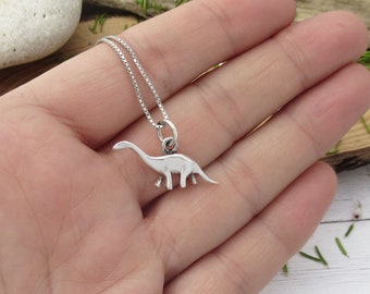 Dainty Brontosaurus necklace, Sterling silver 3D Dinosaur pendant, Jurassic jewelry gift, Dinosaur necklace for girls