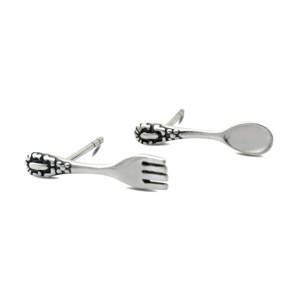 Fork Spoon stud earrings, Sterling Silver Cutlery jewelry, Chef Silverware gift, Foodie Novelty Jewelry