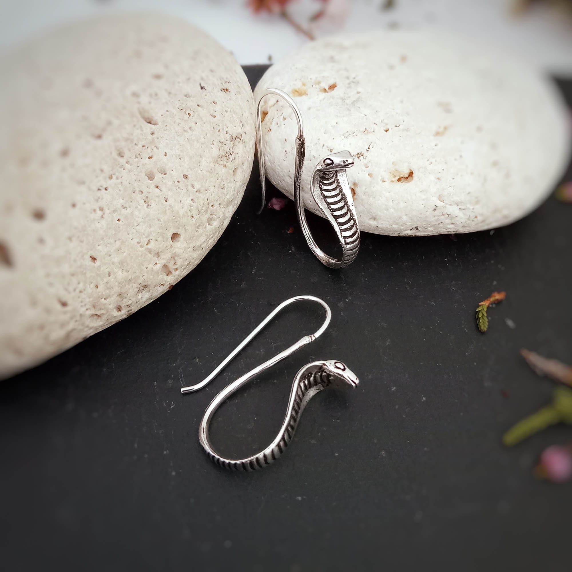 Cobra Snake Threader Earrings, Sterling Silver Spooky Goth