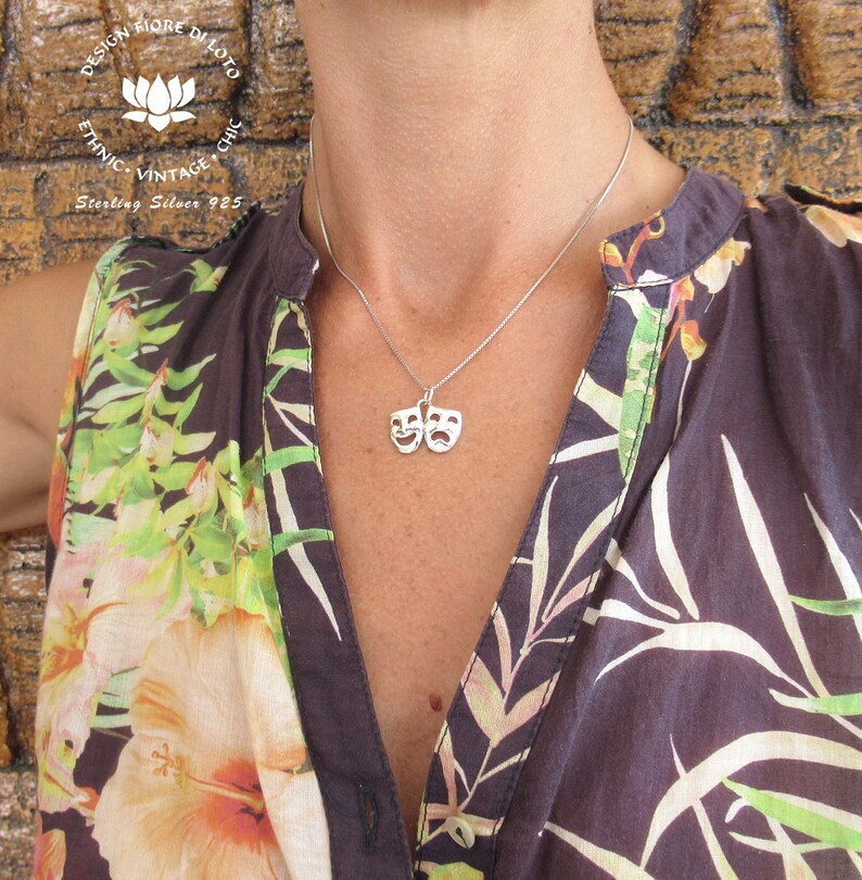 Theatre Mask Necklace Sterling Silver Comedy Tragedy Mask Etsy