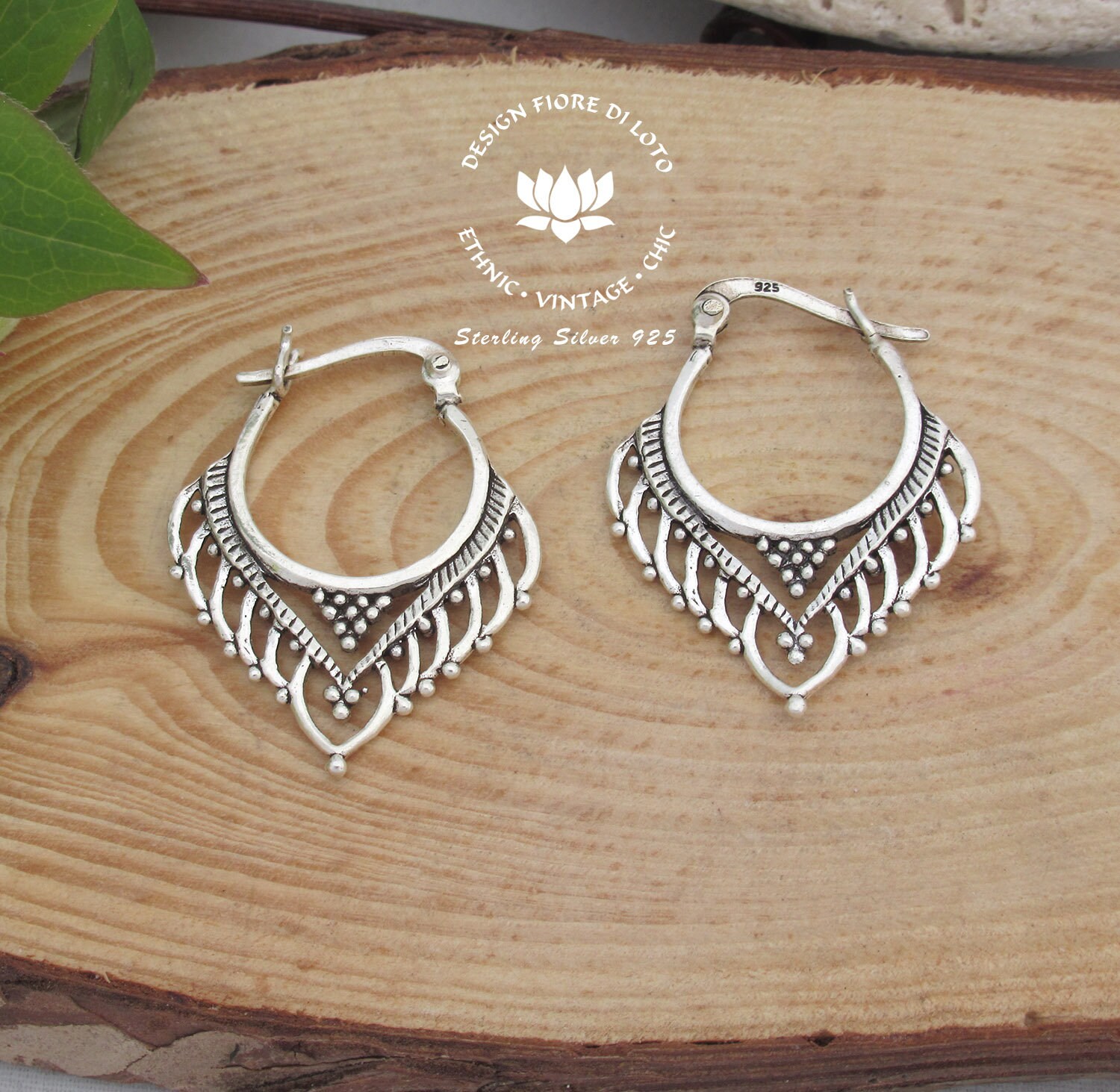 Tribal Hoop earrings, Sterling silver Bali style hoop, Indian gipsy e…