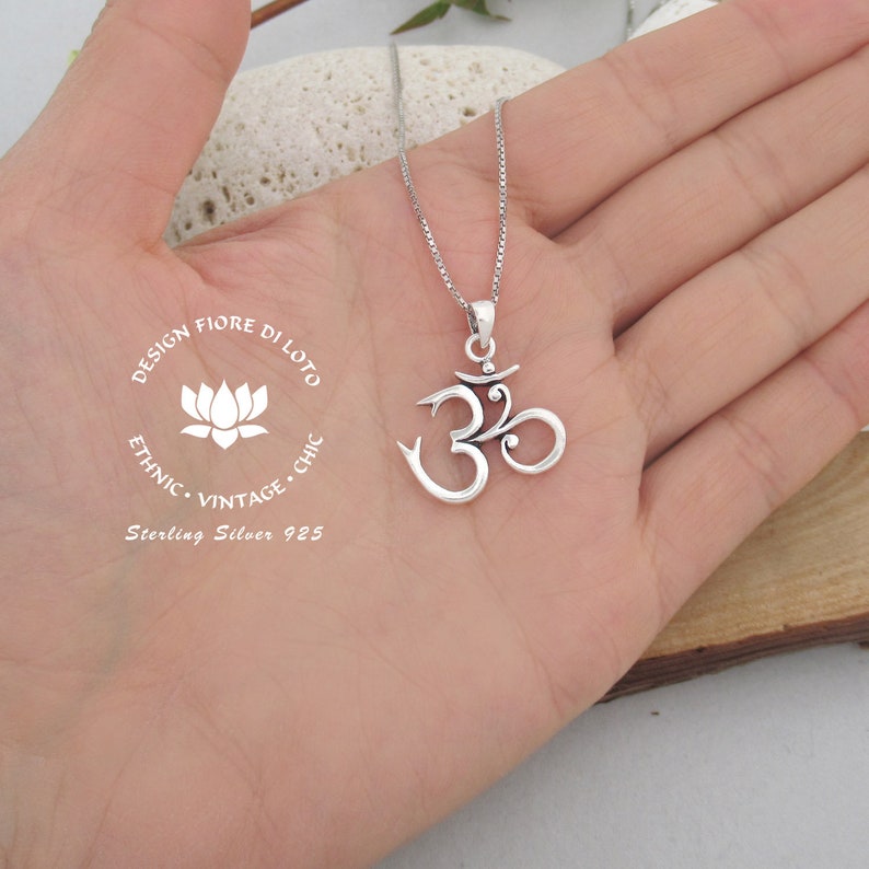 Small Om charm Mantra necklace Meditation Yoga lover gift Spiritual Buddhist jewelry Sterling silver Om symbol pendant