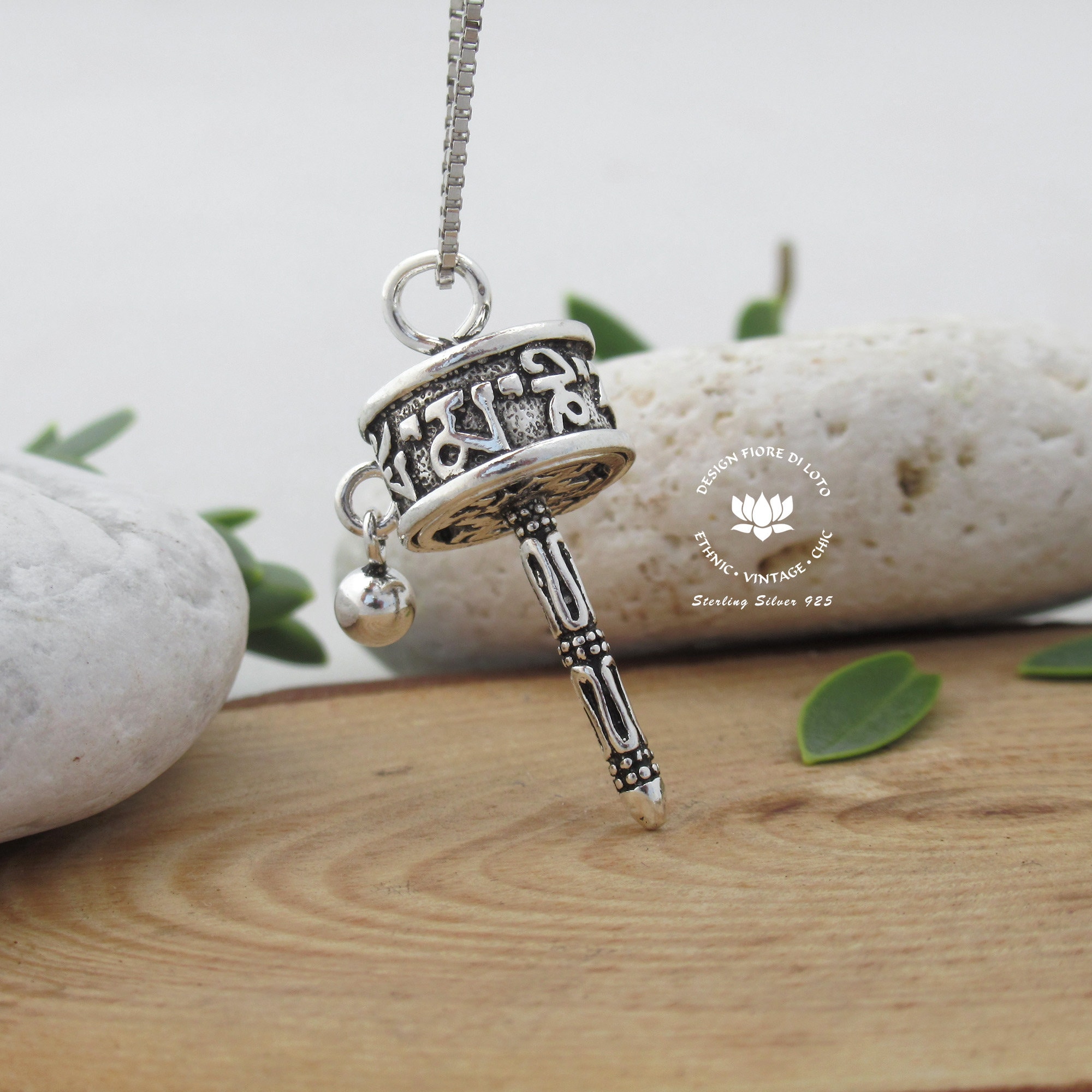 Tibetan Prayer Wheel Necklace in Sterling Silver Spinning - Etsy UK