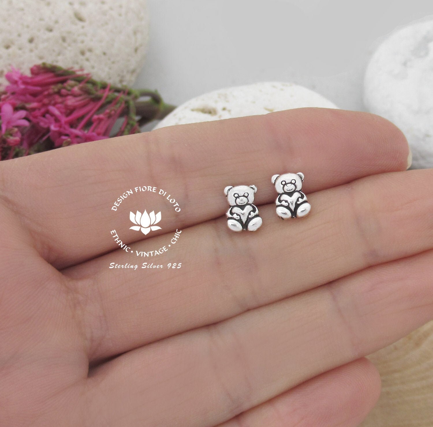 Cute Teddy Bear Stud Earrings Sterling Silver small Kid's Etsy