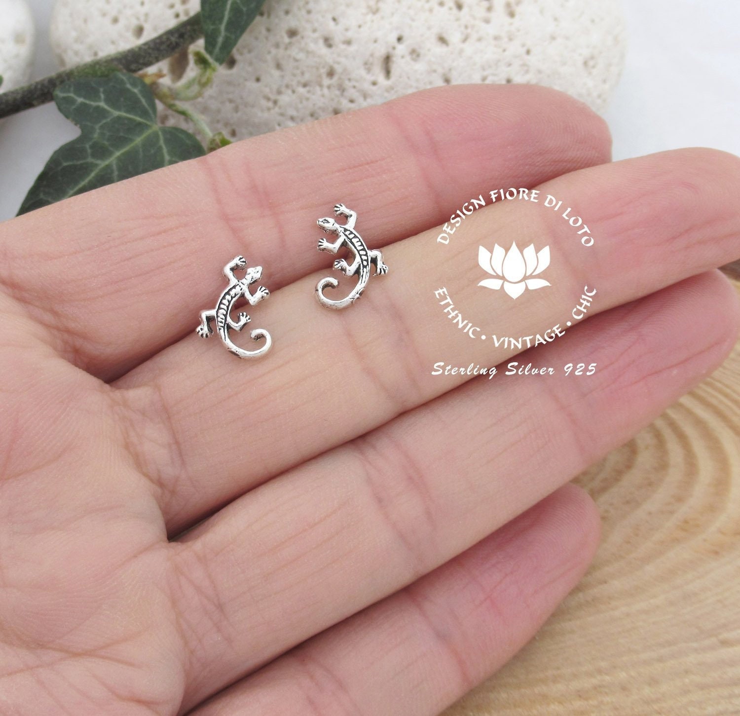 Small Gecko stud Earrings, Sterling Silver small Lizard post earrings…