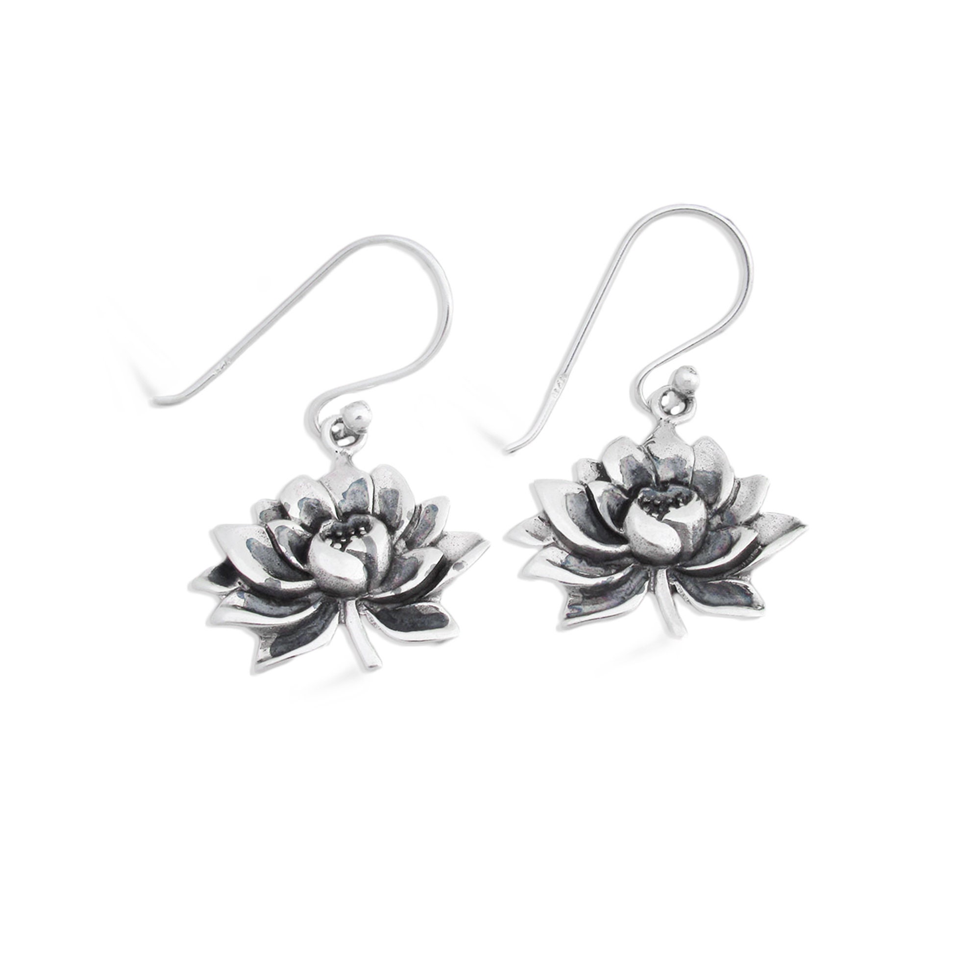 Sterling silver Lotus Blossom dangle Earrings Delicate drop Etsy