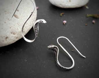 Cobra Snake Threader Earrings, Sterling Silver Spooky Goth