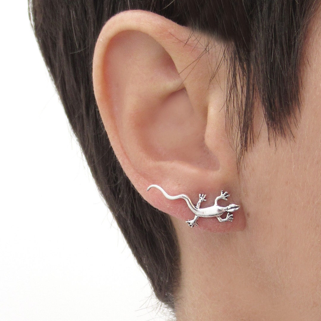 アクセサリー Animal Fetish Pierced Earrings - Silver Big Gecko Lizard Stud Earrings in Sterling Silver