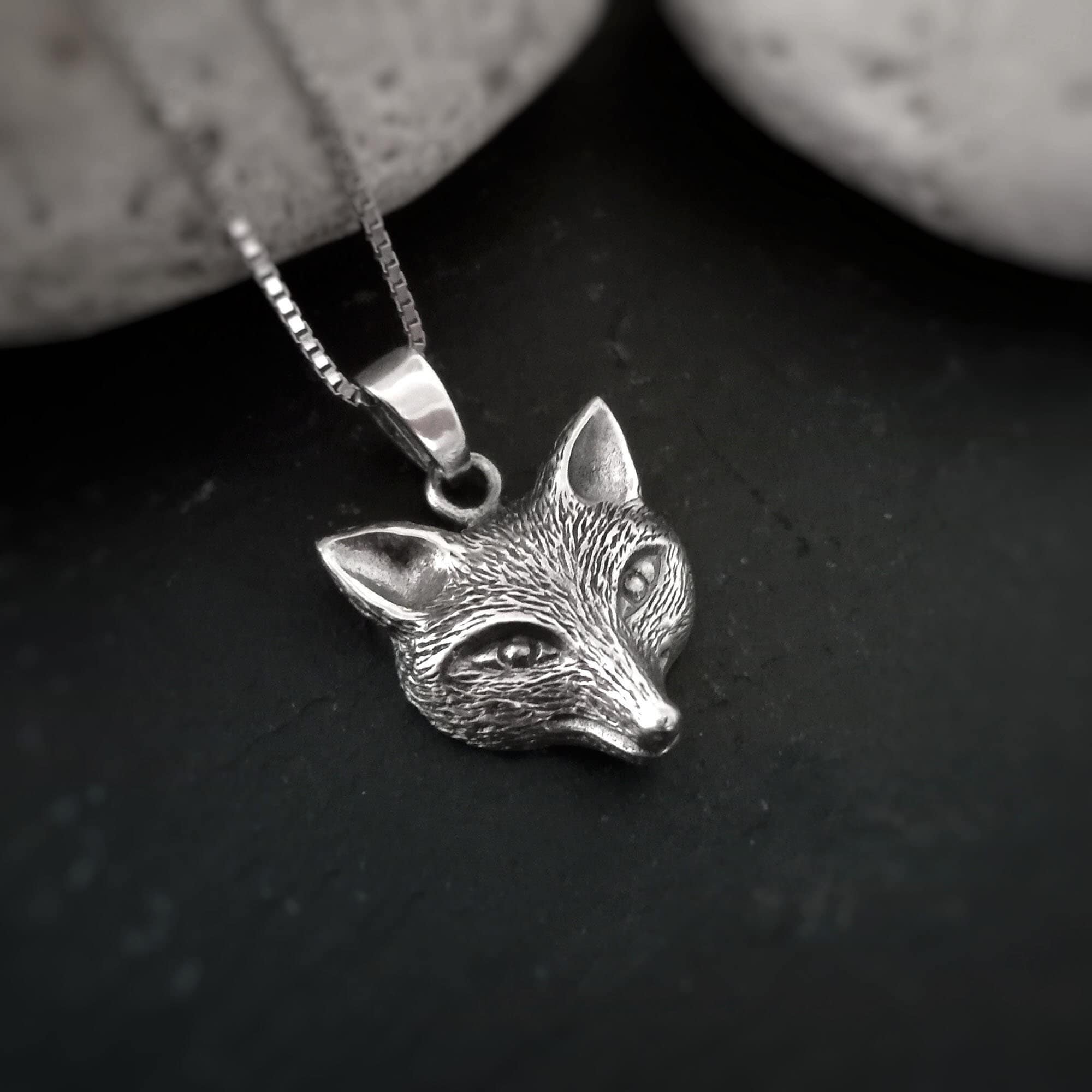 Life-like Fox Head Necklace, Sterling Silver Fox Face Life-like Fox Head Necklace, Sterling Silver Fox Face